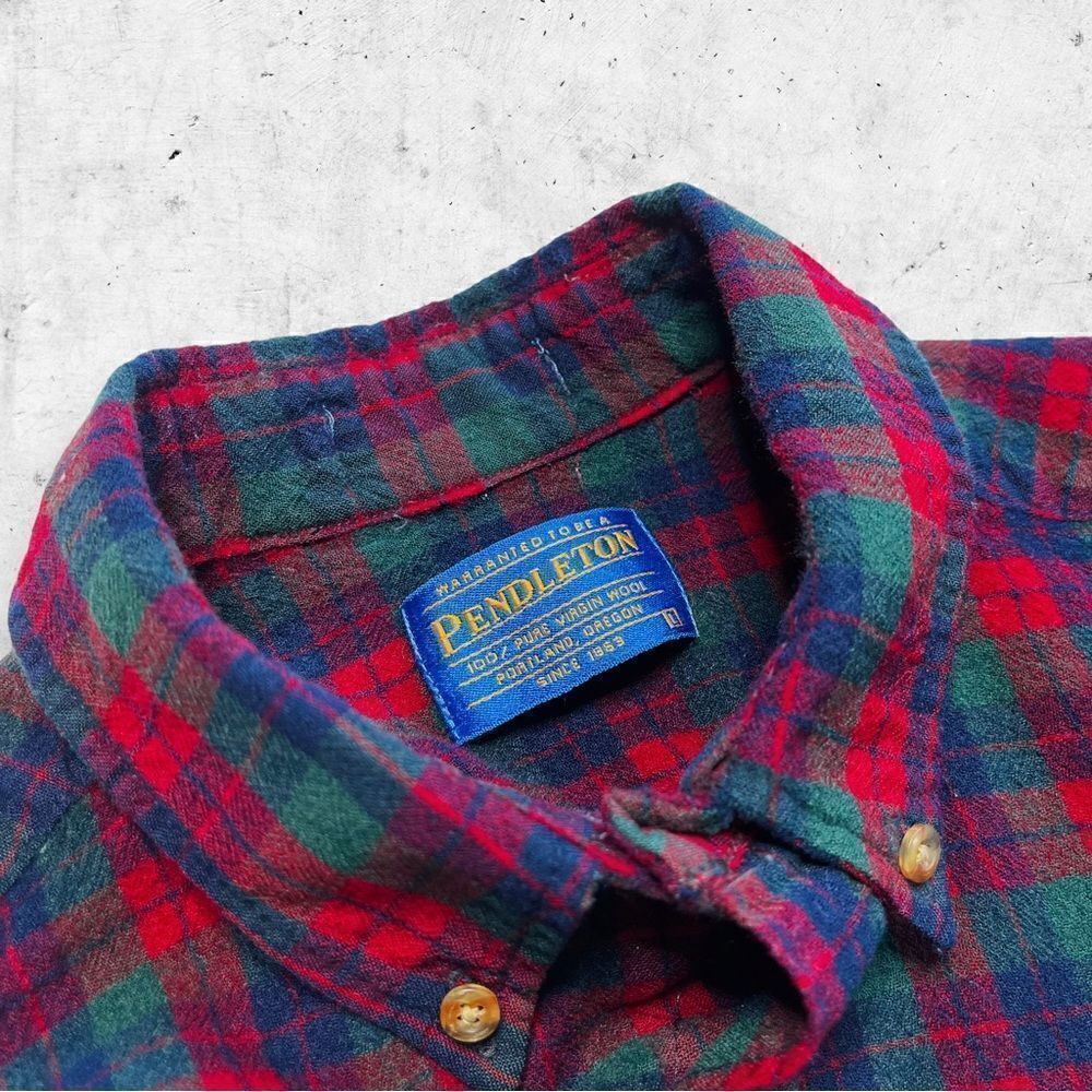 Vtg 90s Pendleton Fireside Wool Flannel Shirt, Plaid, USA Made, Red Green, M L - Picture 5 of 6